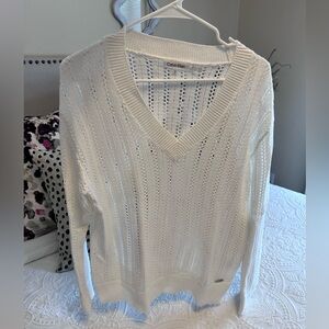 Calvin Klein White Pointelle V Neck Sweater Size Medium